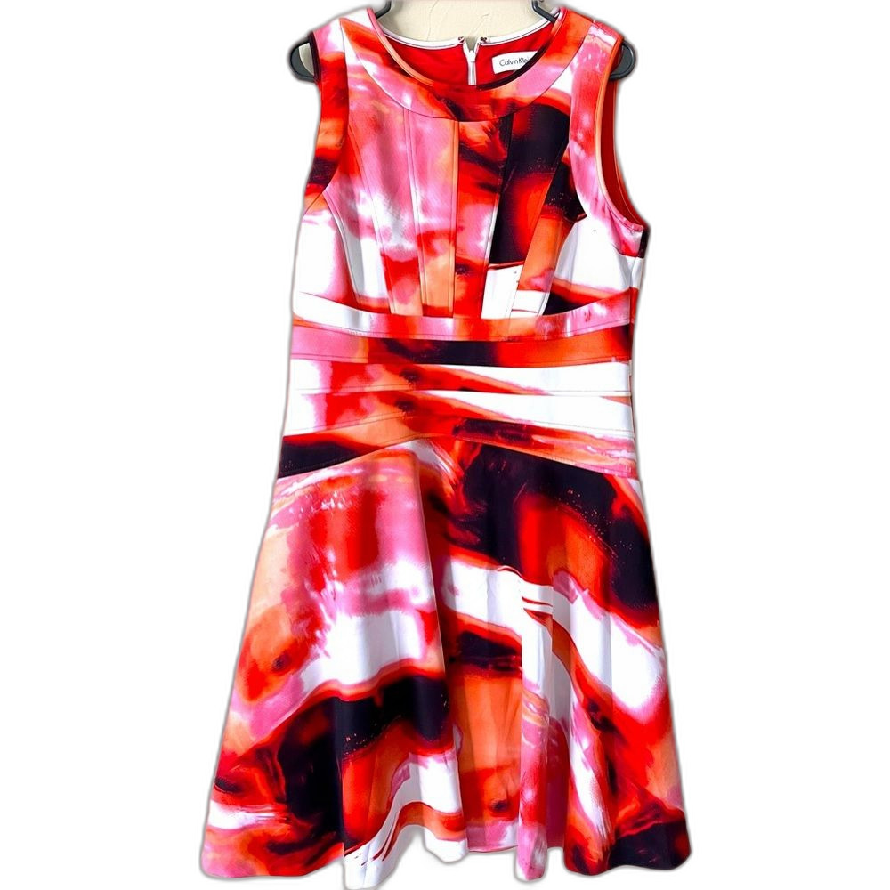 Calvin Klein Sleeveless Spandex dress size 14 Watercolor art